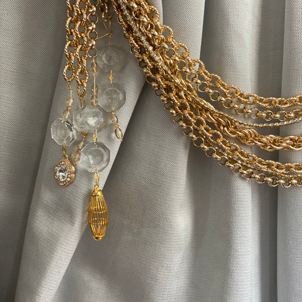 Gold Chains Tiebacks Curtain Luxury Drapery Tiebacks Decorative Tiebacks for Curtains Beaded Curtain Tiebacks Handmade Tiebacks