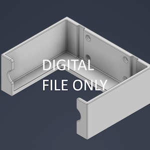 May include: A light gray 3D model of a U-shaped bracket with four circular mounting holes on the back panel and semi-circular cutouts on the front edges. The text DIGITAL FILE ONLY is centered in white over the object against a dark background.