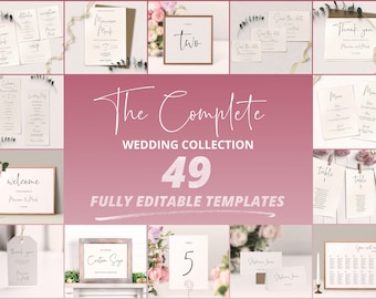 Simple Minimalist Wedding Template Bundle,  Printable Wedding Stationery Collection, Editable, Instant Download #021CC #M