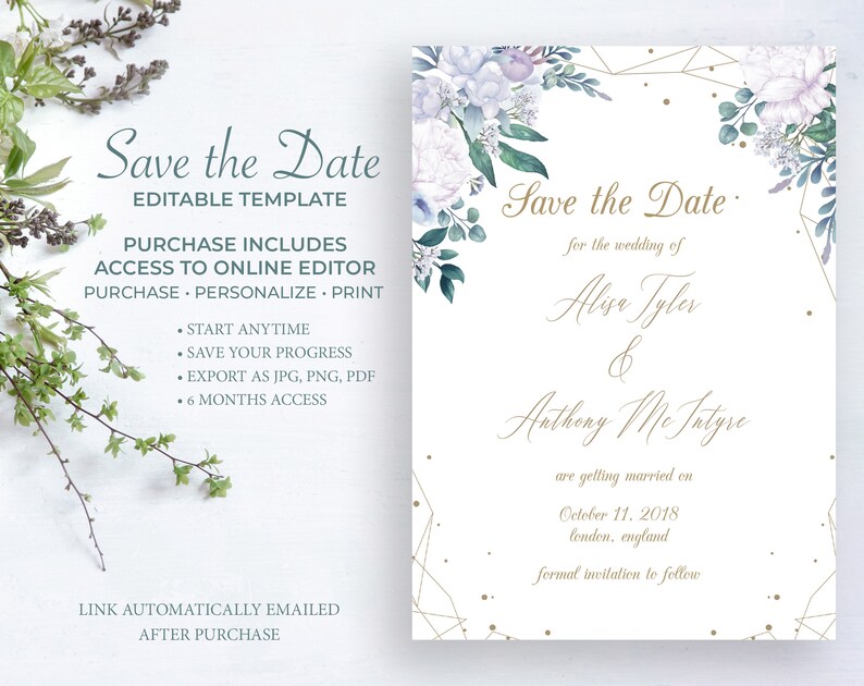 Printable Save the Date Save the Date Vintage Alisa Editable Template Traditional DIY Invitation Floral