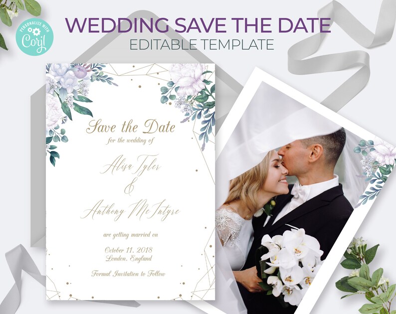 Printable Save the Date Save the Date Vintage Alisa Editable Template Traditional DIY Invitation Floral