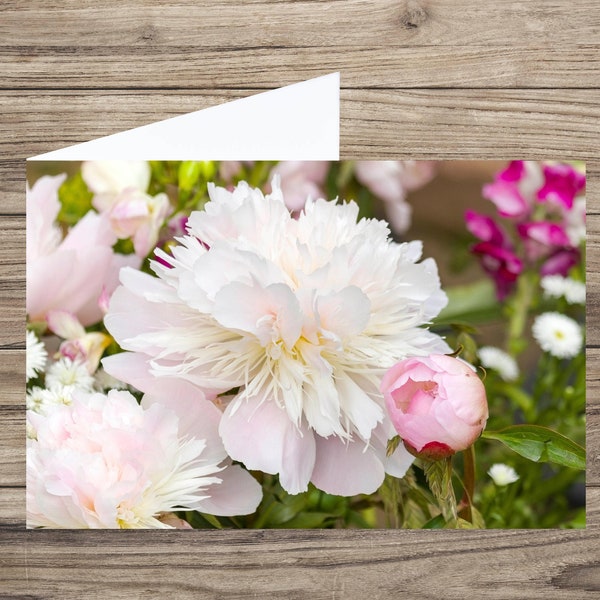 Peony card - flower greeting card - blank greeting card -  flower photo card - any occasion card - flower birthday - flower notecard