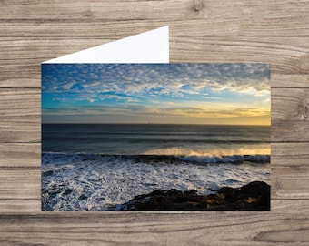 Sunset beach waves - Cornwall - blank greeting card - beach photography - photo card -  any occasion card - coastal card