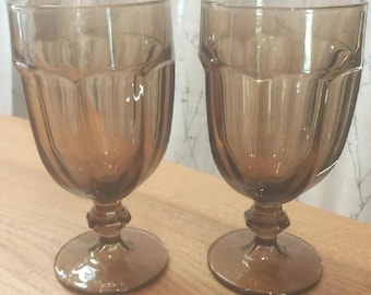 Libbey USA Duratuff Mocha Brown Ice Tea Goblets glasses footed water Vintage