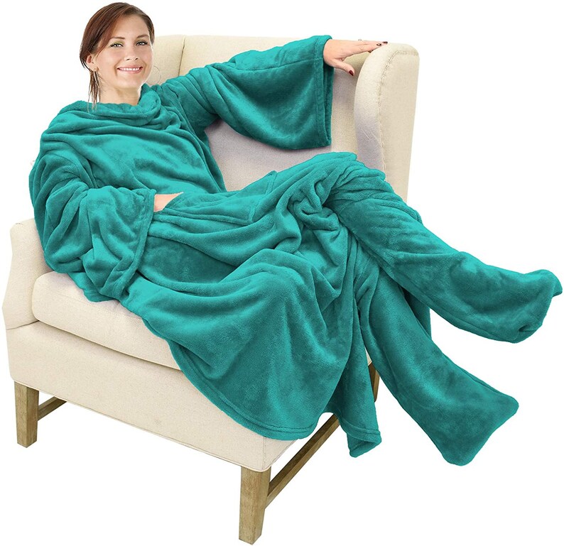 Wearable Fleece Blanket with Sleeves and Foot Pockets for Etsy