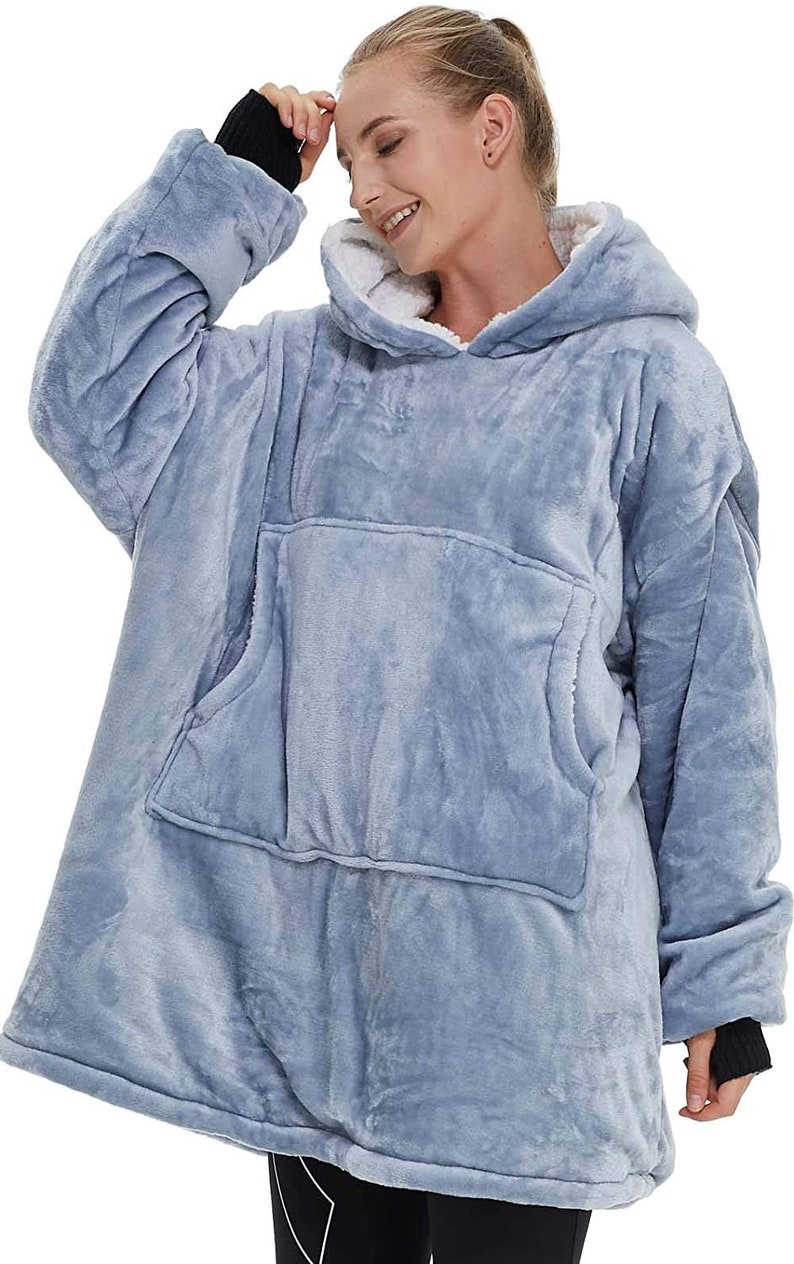 Warm Oversized Sherpa Blanket Hoodie with Large Front Pocket Etsy