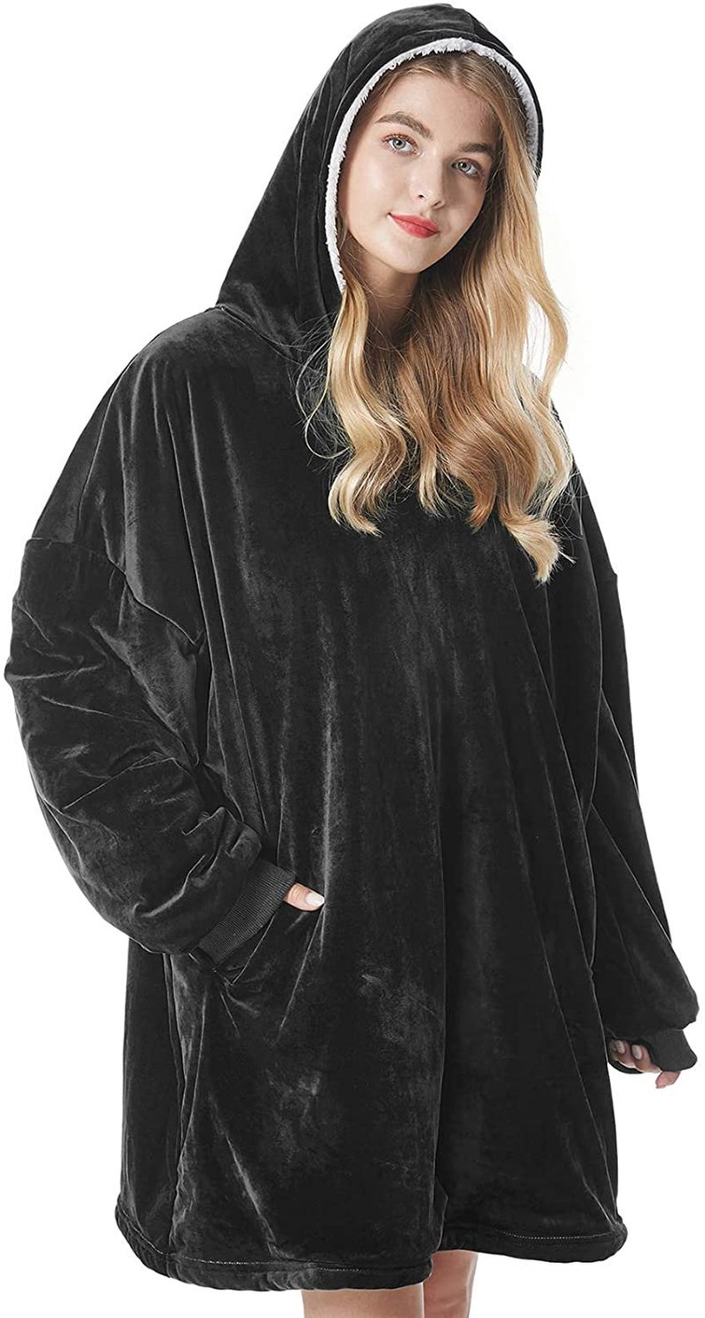 Warm Oversized Sherpa Blanket Hoodie With Large Front Pocket - Etsy