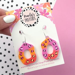 Resin dangle pink and orange hoop earrings Mother's day gift