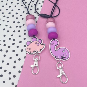 Polymer Clay teacher lanyard dinosaur pink and purple- mother's day gift