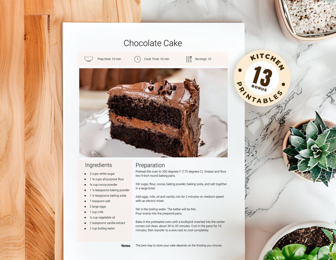 Static Recipe Post Editable Recipe Template: Minimalist Recipe Book Page, MS Word & Google ...