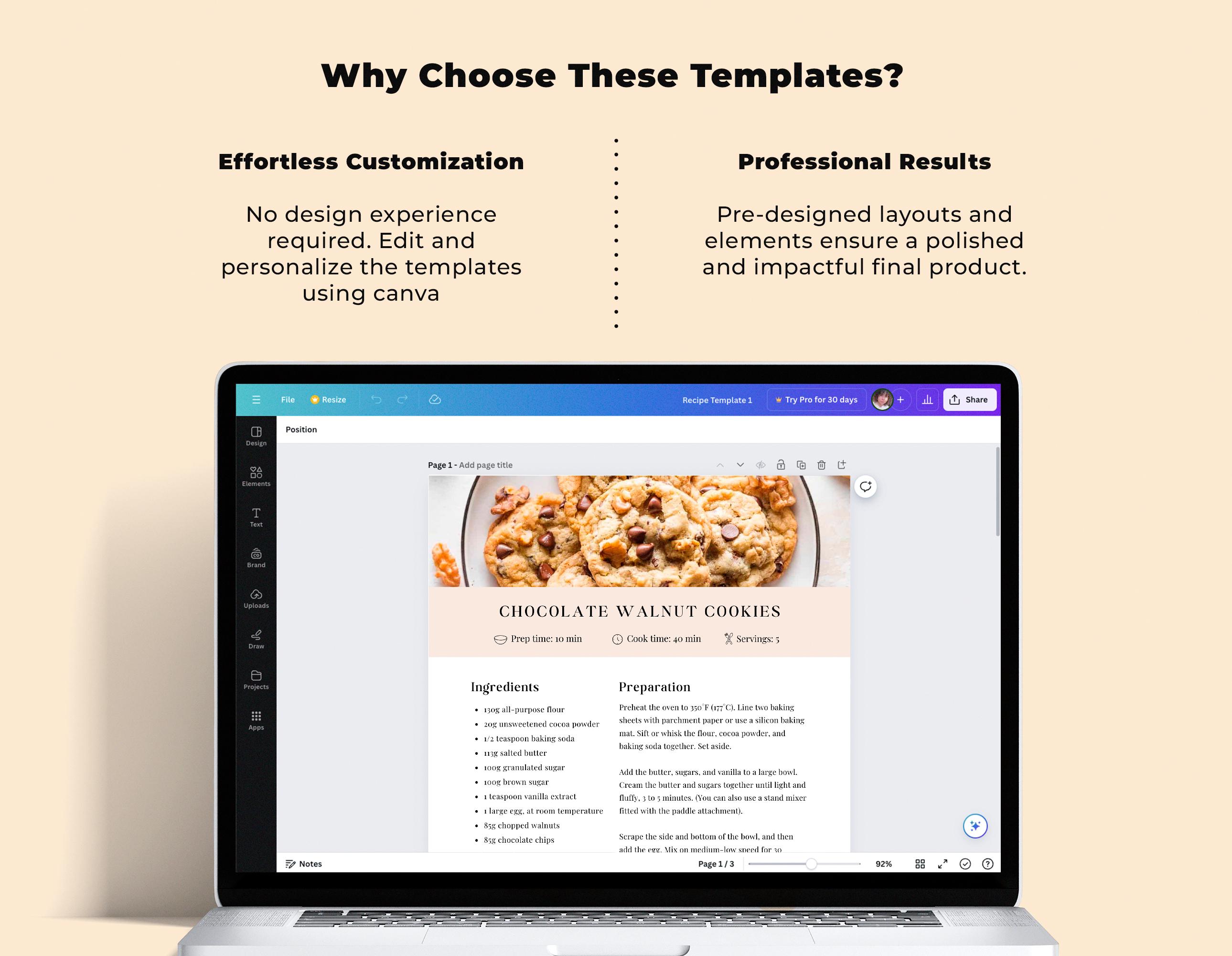 Mini Recipe Design Editable Recipe Template: Minimalist Cookbook Design + Bonus Pages ...