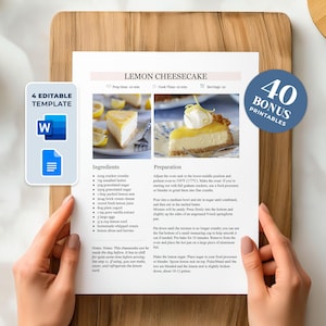 Editable Recipe Template: Printable Recipe Book Page, MS Word & Google Docs (Digital Download)