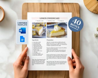 Editable Recipe Template: Printable Recipe Book Page, MS Word & Google Docs (Digital Download)