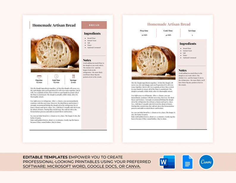 Editable Recipe With MS Word, Google Docs, and Canva Recipe Template, Printable Recipe, Editable ...