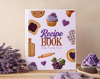 Purple Embroidered Recipe Binder Cover, Editable Vintage Farmhouse Cookbook Cover with Canva