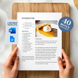 Editable Recipe Template: Printable Recipe Book Page, MS Word & Google Docs (Digital Download)
