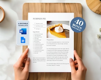 Editable Recipe Template: Printable Recipe Book Page, MS Word & Google Docs (Digital Download)