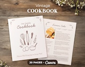 Editable Vintage Family Recipe Book, Personalized Cookbook Binder (Canva Template)