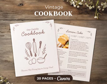 Bewerkbaar vintage familiereceptenboek, gepersonaliseerde kookboekmap (canvasjabloon)
