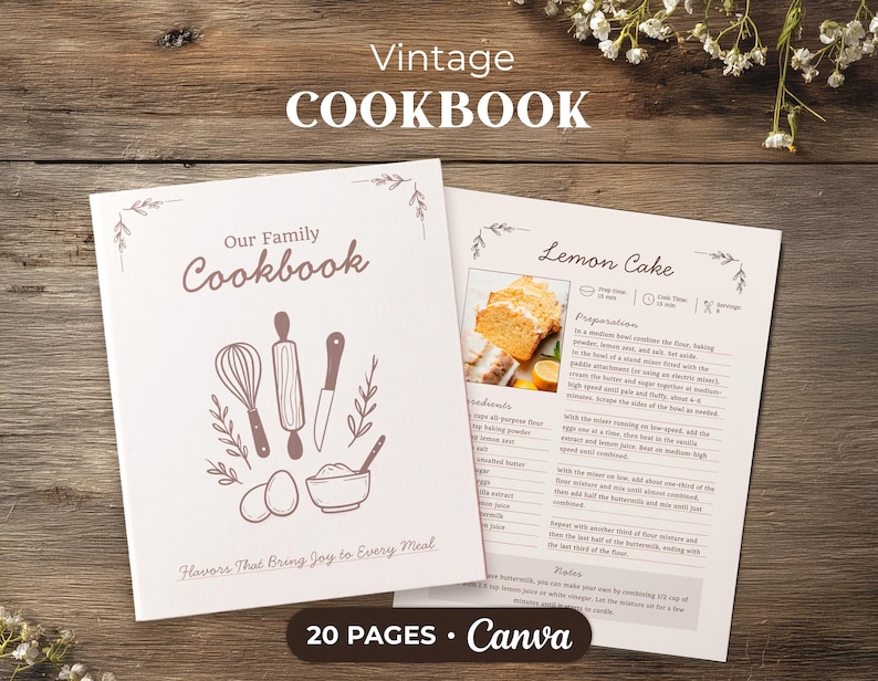 Editable Vintage Family Recipe Book, Personalized Cookbook Binder ...