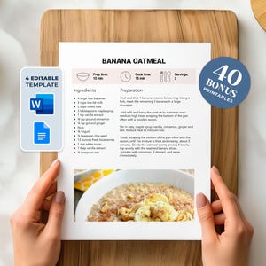 Receta editable con MS Word y Google Docs Plantilla de receta, Receta imprimible, Plantilla de receta editable, Página de libro de recetas + Páginas adicionales