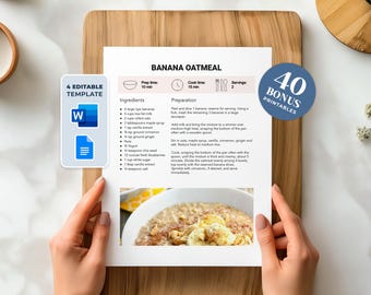 Modello di ricetta modificabile: pagina del ricettario stampabile con MS Word e Google Docs (download digitale)