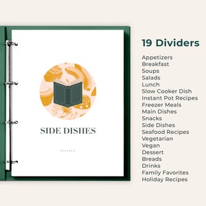 Recipe Binder Cover + Bonus Recipe Template with 19 dividers