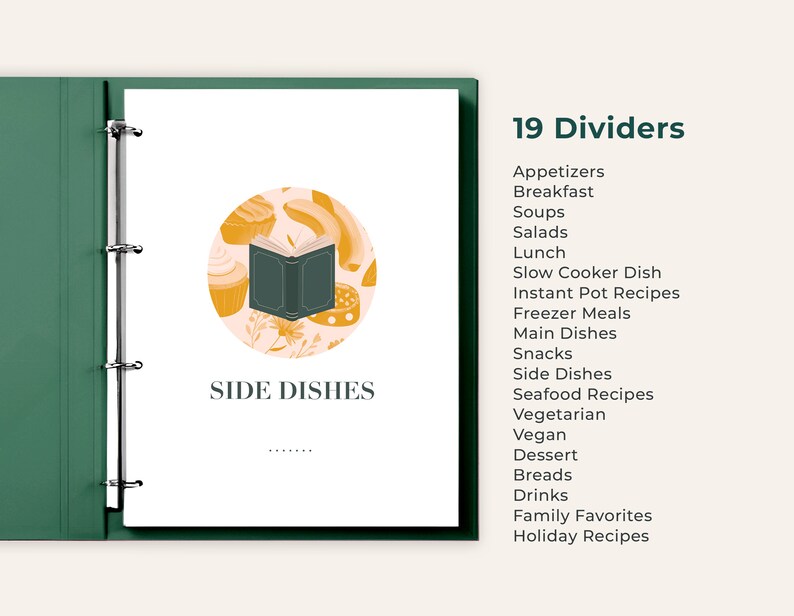 Recipe Binder Cover + Bonus Recipe Template with 19 dividers