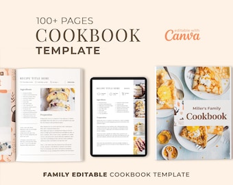 Family Cookbook Template: 100 Page Minimalist Recipe Book, Editable Canva Template (Digital Download)