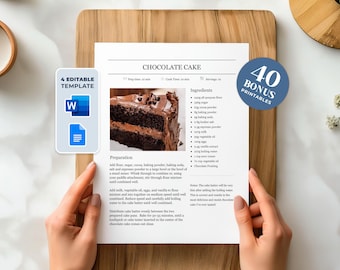 Modello di ricetta modificabile: pagina del ricettario stampabile con MS Word e Google Docs (download digitale)