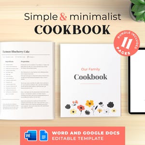 Plantilla de libro de cocina minimalista editable con Microsoft Word y Google Docs, plantilla de libro de recetas, libro de recetas personalizado, carpeta de libros de cocina