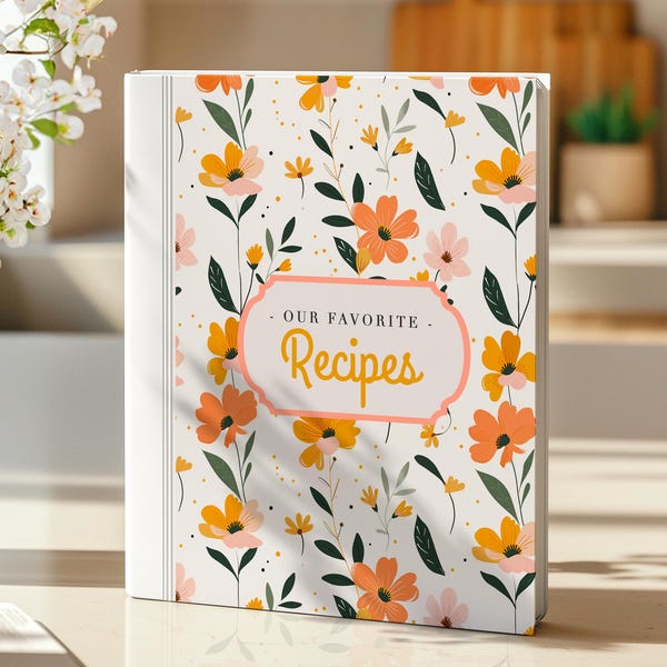 Couverture de reliure de livre de recettes florale rose vintage, lettre PDF (téléchargement numérique)