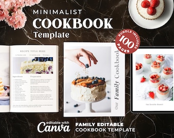 Minimalist Family Cookbook Template: 100+ Recipe Book Pages Canva Template (Digital Download)