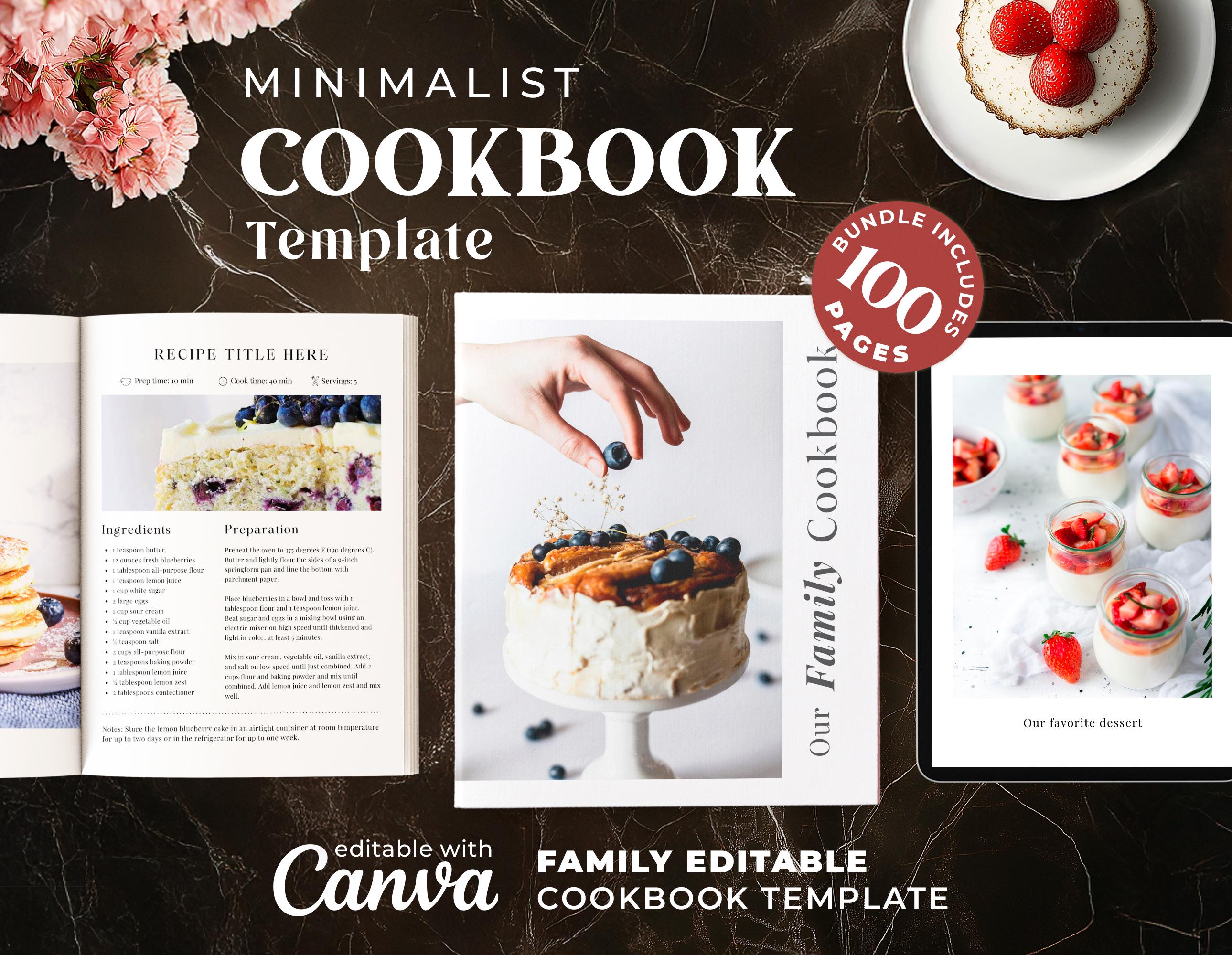 Minimalist Family Cookbook Template: 100+ Recipe Book Pages Canva ...