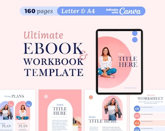 Ebook Template for Coaches: 160 Pages Editable Workbook Canva Template (Digital Download)