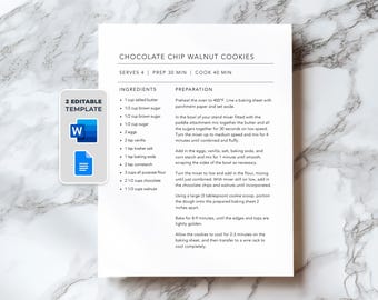 Redigerbar receptmall: Minimalistisk Word och Google Docs (digital nedladdning)
