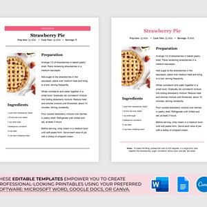 Editable Recipe Template - Google Docs, MS Word and Canva Recipe Template, Printable Recipe ...
