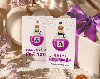 Halloween Canva Editable Poison Bottle Kids Gift Tags | Personalized Boo Basket Favor Treat Tags