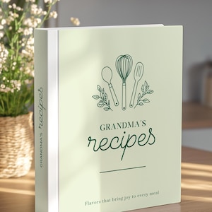 Elegante oma's receptenboekomslag | Groene omslag voor receptenmap, omslag voor familierecept, cadeau voor moeder, omslag met canvassjabloon