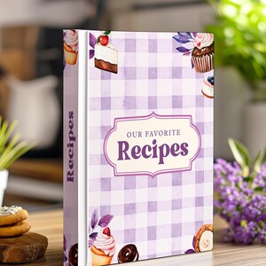 Receptpärm med vintage-desserter: Redigerbar Canva-mall och PDF (digital nedladdning)