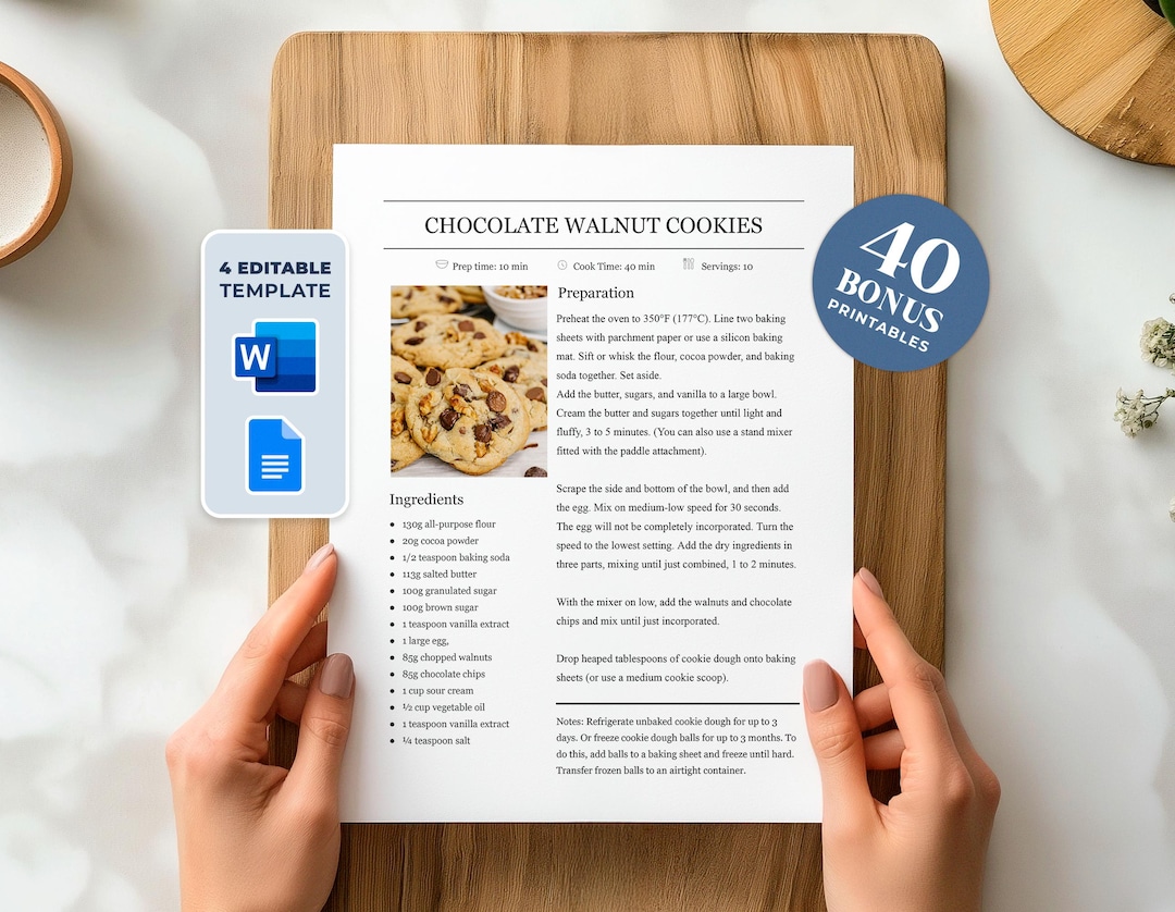 Editable Recipe With MS Word and Google Docs Recipe Template, Printable Recipe, Editable Recipe ...
