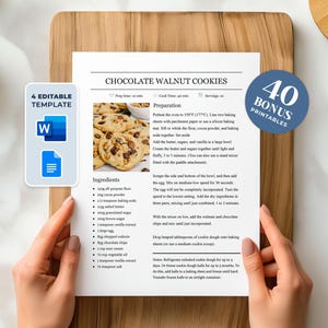 Ricetta modificabile con MS Word e Google Docs Modello di ricetta, ricetta stampabile, modello di ricetta modificabile, pagina del libro di ricette + pagine bonus
