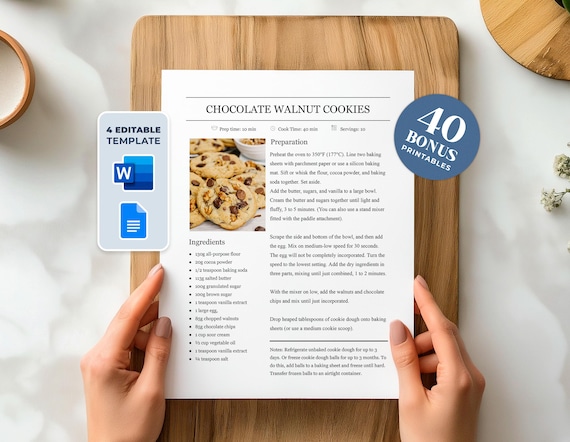 Editable Recipe Template: Printable Recipe Book Page, MS Word & Google Docs (Digital Download)