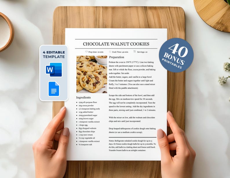 Editable Recipe with MS Word and Google Docs Recipe Template