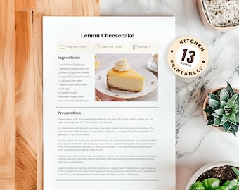 Utskrivbar receptmall: Redigerbar receptboksida, MS Word och Google Docs (digital nedladdning)