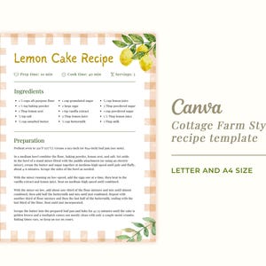 Vintage Farmhouse Editable Recipe Template with Canva | Custom Recipe Book Page, Cottagecore Recipe Template, Cookbook Recipe Template