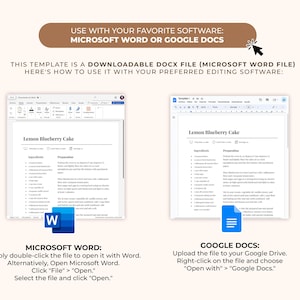Redigerbar minimalistisk receptmall: Utskrivbar receptboksida, MS Word och Google Docs (digital nedladdning) bild 4