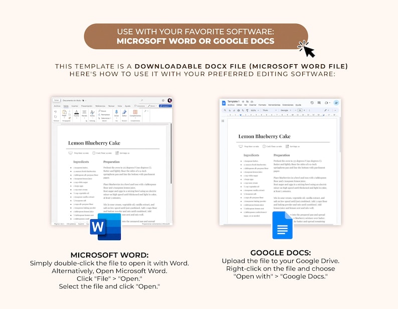 Redigerbar minimalistisk receptmall: Utskrivbar receptboksida, MS Word och Google Docs (digital nedladdning) bild 4