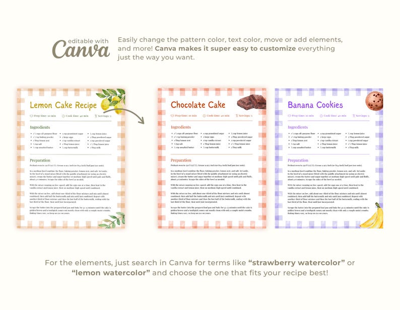 Vintage Farmhouse Editable Recipe Template with Canva | Custom Recipe Book Page, Cottagecore Recipe Template, Cookbook Recipe Template