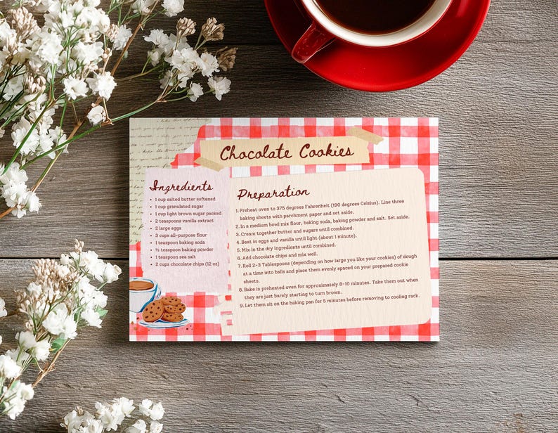 Rustic Recipe Pages Red Rustic Vintage Scrapbook Recipe Card 5x7, Editable Family Cookbook ...